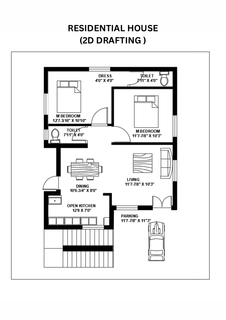 Residential House - 2D AutoCAD Floor Plan